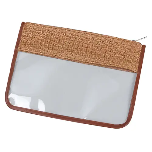 Resort style woven straw cosmetic bag OEM for luxury branding projects